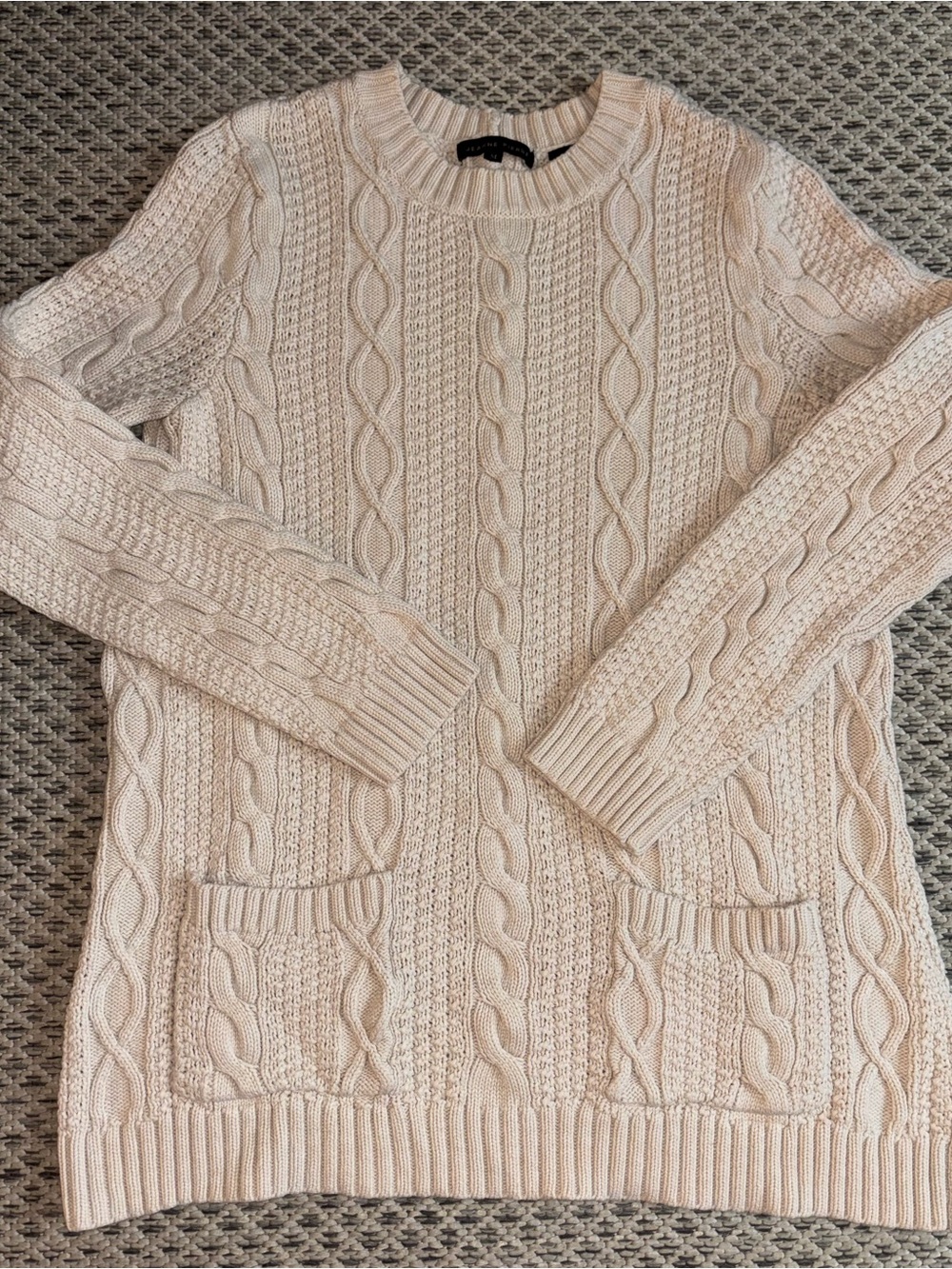 Jeanne Pierre Cream Cable Knit Sweater Medium Fisherman Cottage Cozy Pullover